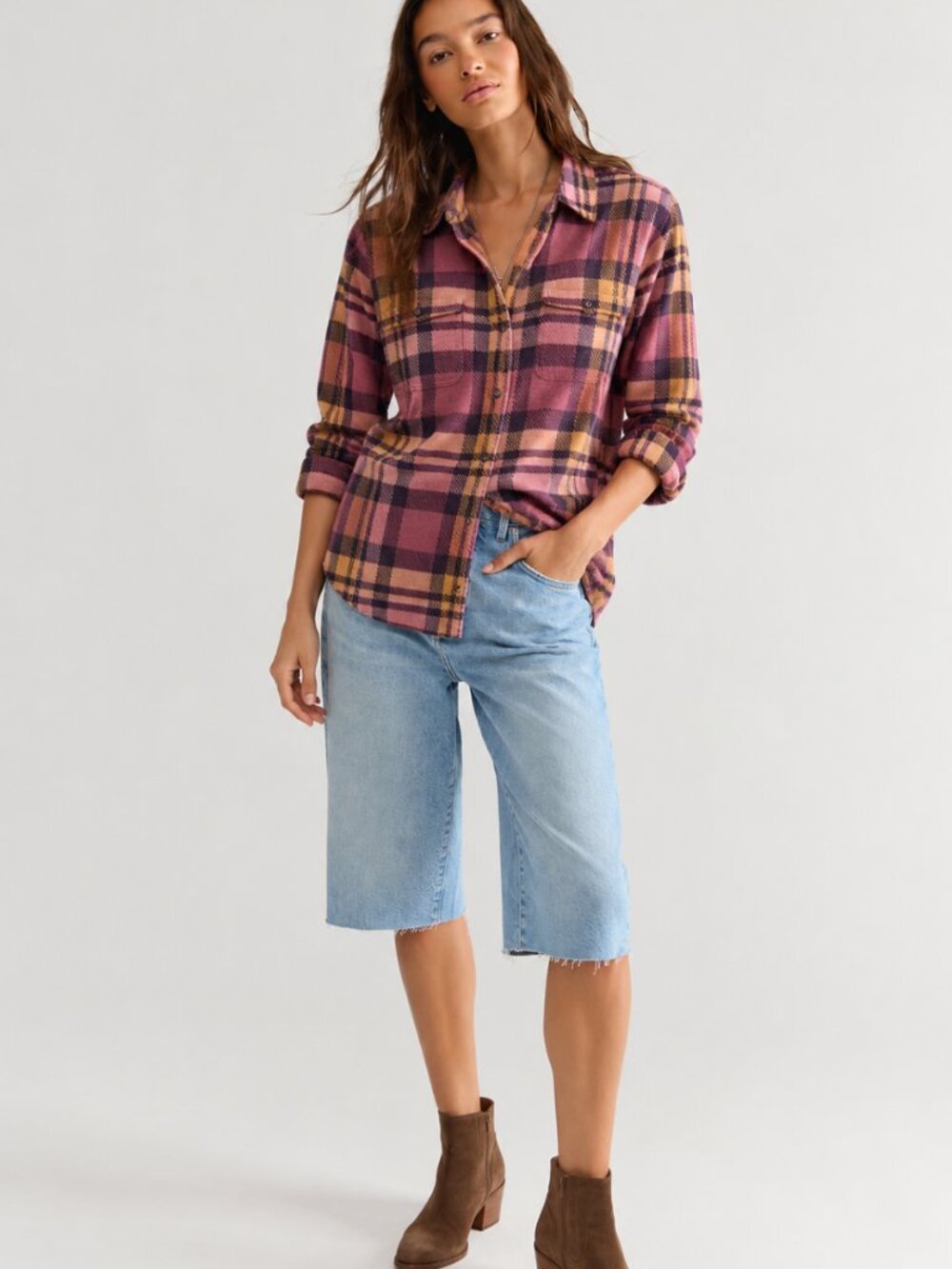 FAHERTY LEGEND SWEATER SHIRT LOLITA PLAID KNIT FLANNEL - Picture 1 of 4